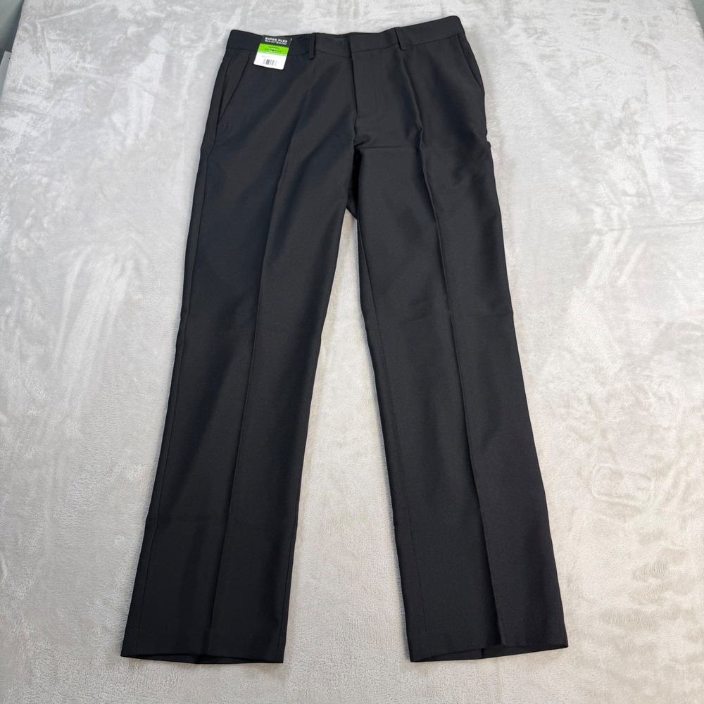 Haggar Dress Pant Super Flex Waistband Mens 32x30 Black Recycled Polyester Flat